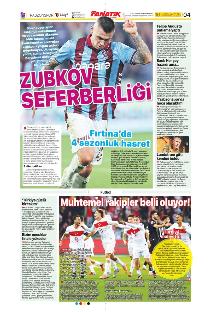 "İrfan Can bombası" (16 Ekim 2025 spor manşetleri) 2