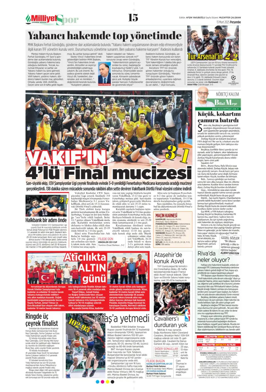 "Haydi Fener turla gel" (13 Mart 2025 spor manşetleri) 22