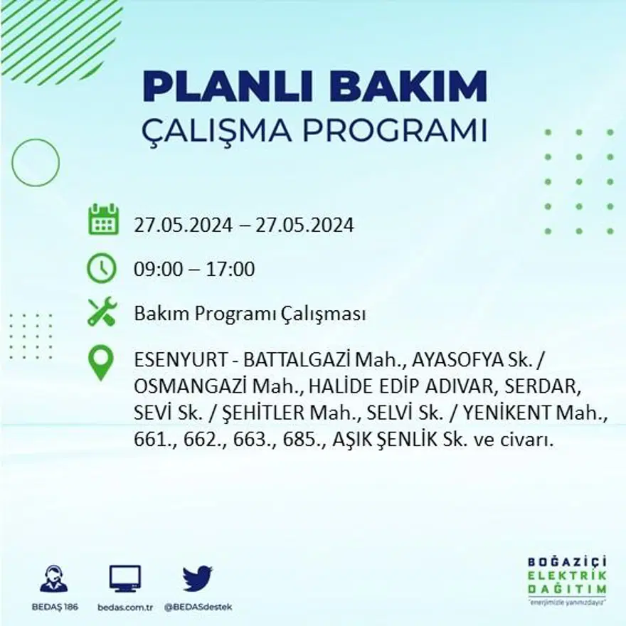 İstanbul'un 21 ilçesinde elektrik kesintisi: Elektrikler ne zaman gelecek? (27 Mayıs BEDAŞ kesinti programı) 29