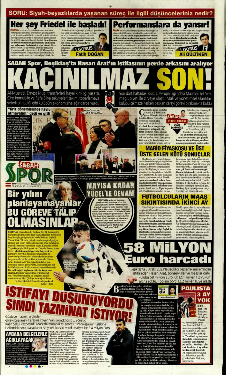 "Yeni başkan, yeni hoca" (30 Kasım 2024 spor manşetleri) 6