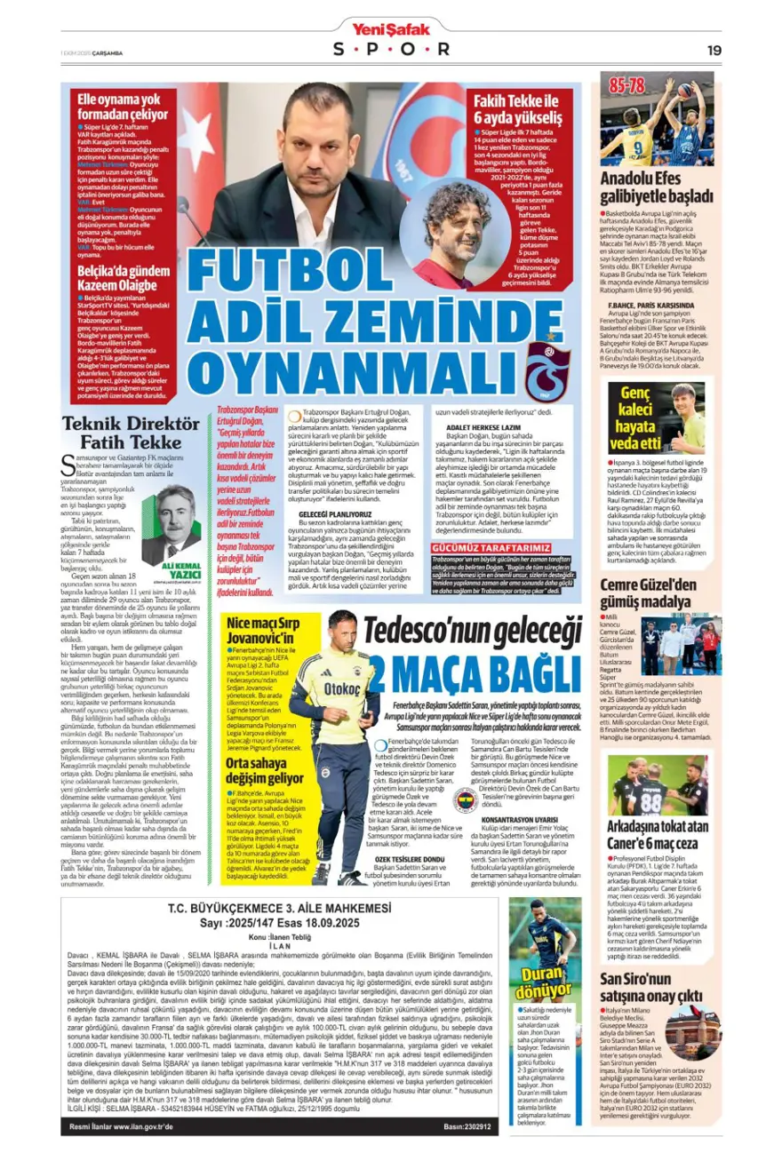 "Adı Aslan, işi destan" (1 Ekim 2025 spor manşetleri) 19