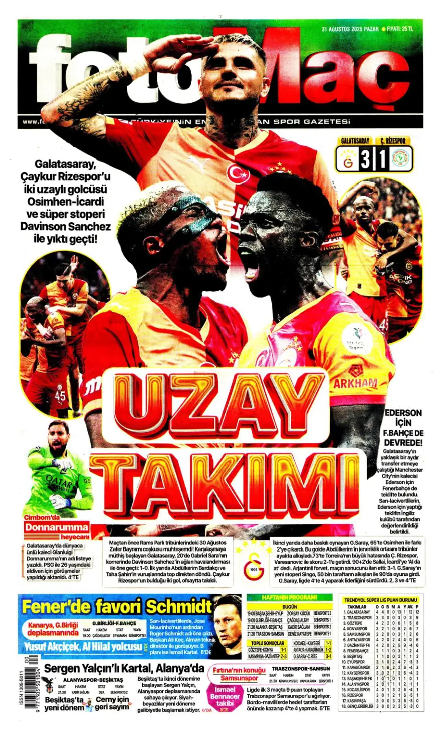"Ya Kartal ya Schmidt" (31 Ağustos spor manşetleri) 3