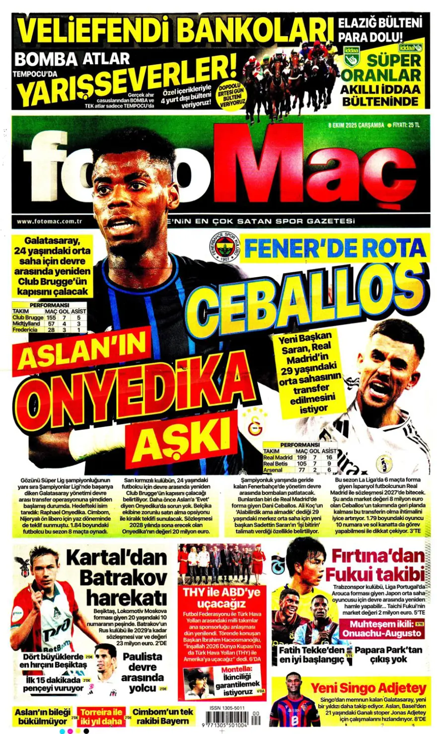 "Ne istersen o" (8 Ekim 2025 spor manşetleri) 3