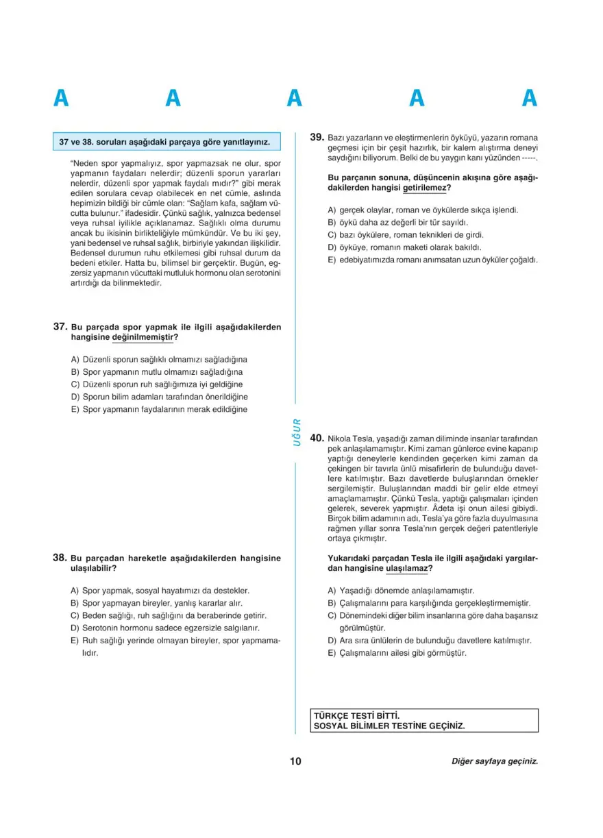 YKS - TYT deneme sınavı 9