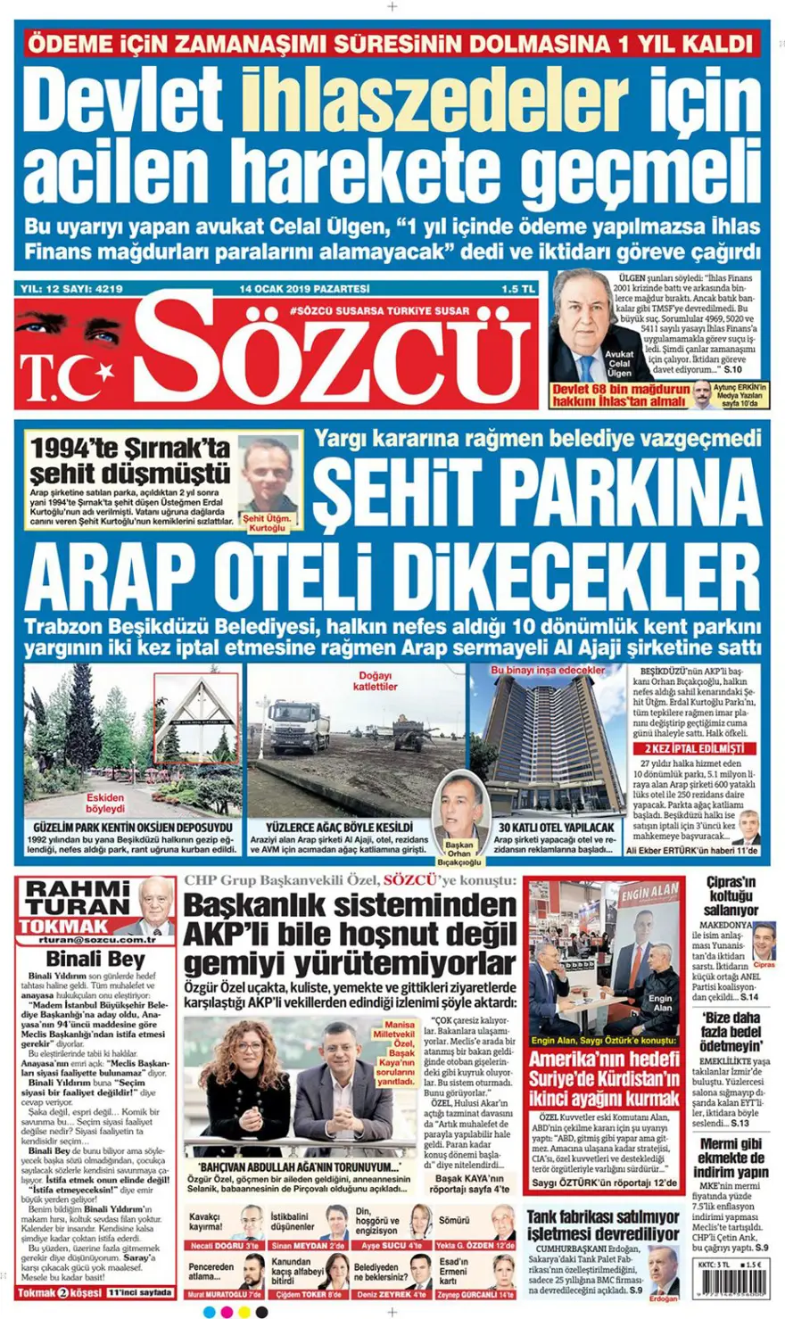 Günün gazete manşetleri - 14 Ocak 2019 9