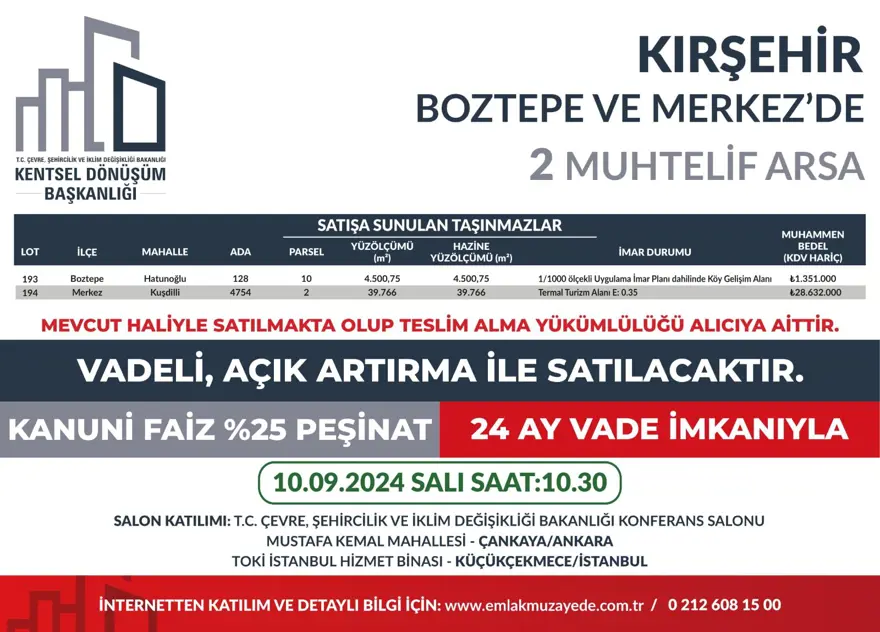 53 ilde 747 arsa bugün satışa çıkıyor: Hangi ilde, kaç arsa satışa çıkacak? Yüzde 25 peşin, 24 ay vade fırsatı (İl il satışa sunulan arsalar ve fiyat listesi) 27