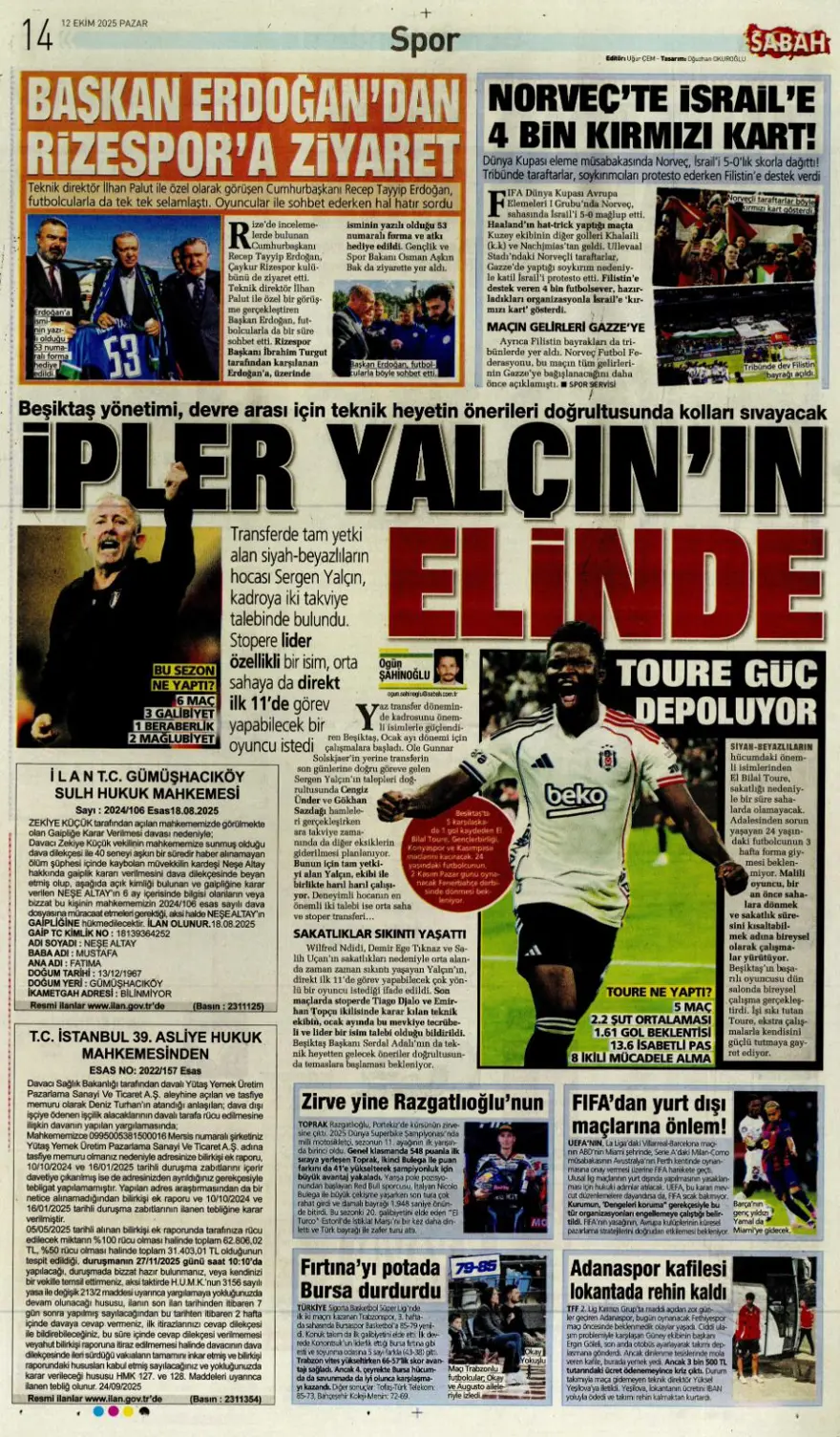 "Sofya'da tarihi zafer" (12 Ekim 2025 spor manşetleri) 17