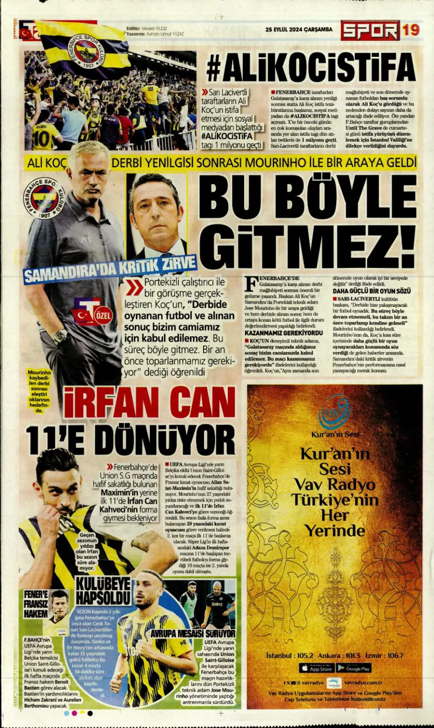 "Aslan için av vakti" (25 Eylül 2024 spor manşetleri) 11