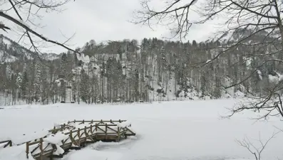 Artvin'de buzla kaplanan doğa harikası Borçka Karagöl görenleri hayran bırakıyor