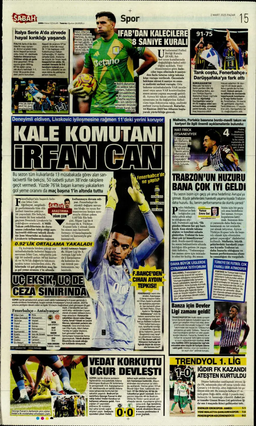 "Süper Lig'de pazar ateşi" (2 Mart 2025 spor manşetleri) 5