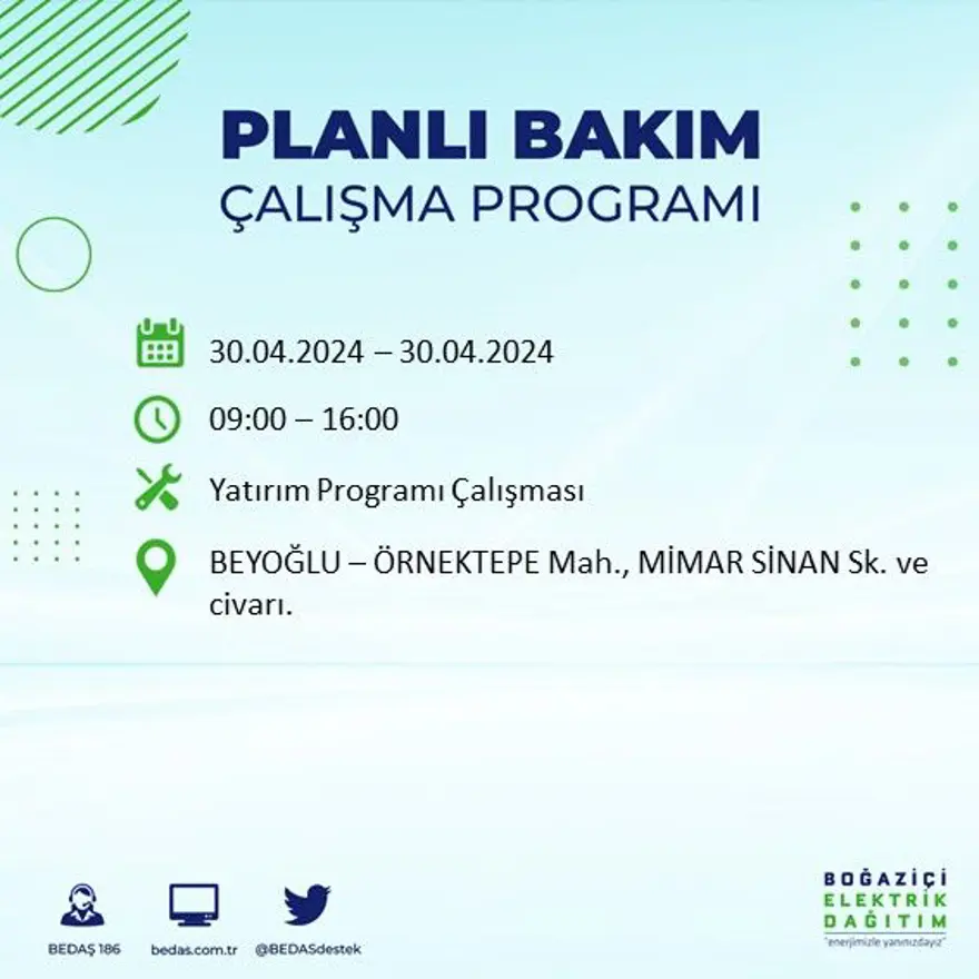 İstanbul'un 23 ilçesinde elektrik kesintisi: Elektrikler ne zaman gelecek? (30 Nisan tarihli BEDAŞ kesinti programı) 24