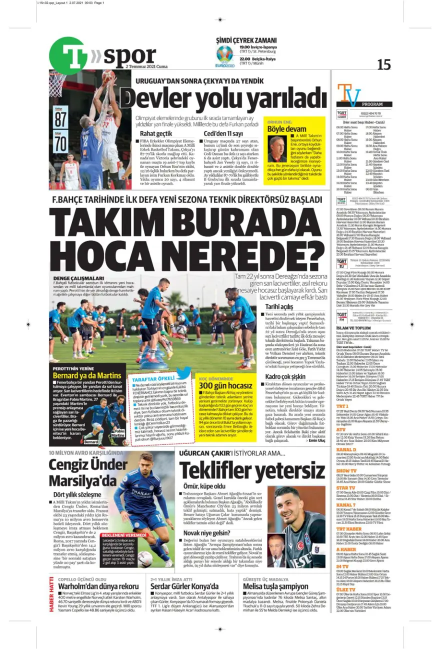 Günün spor manşetleri (2 Temmuz 2021) 15