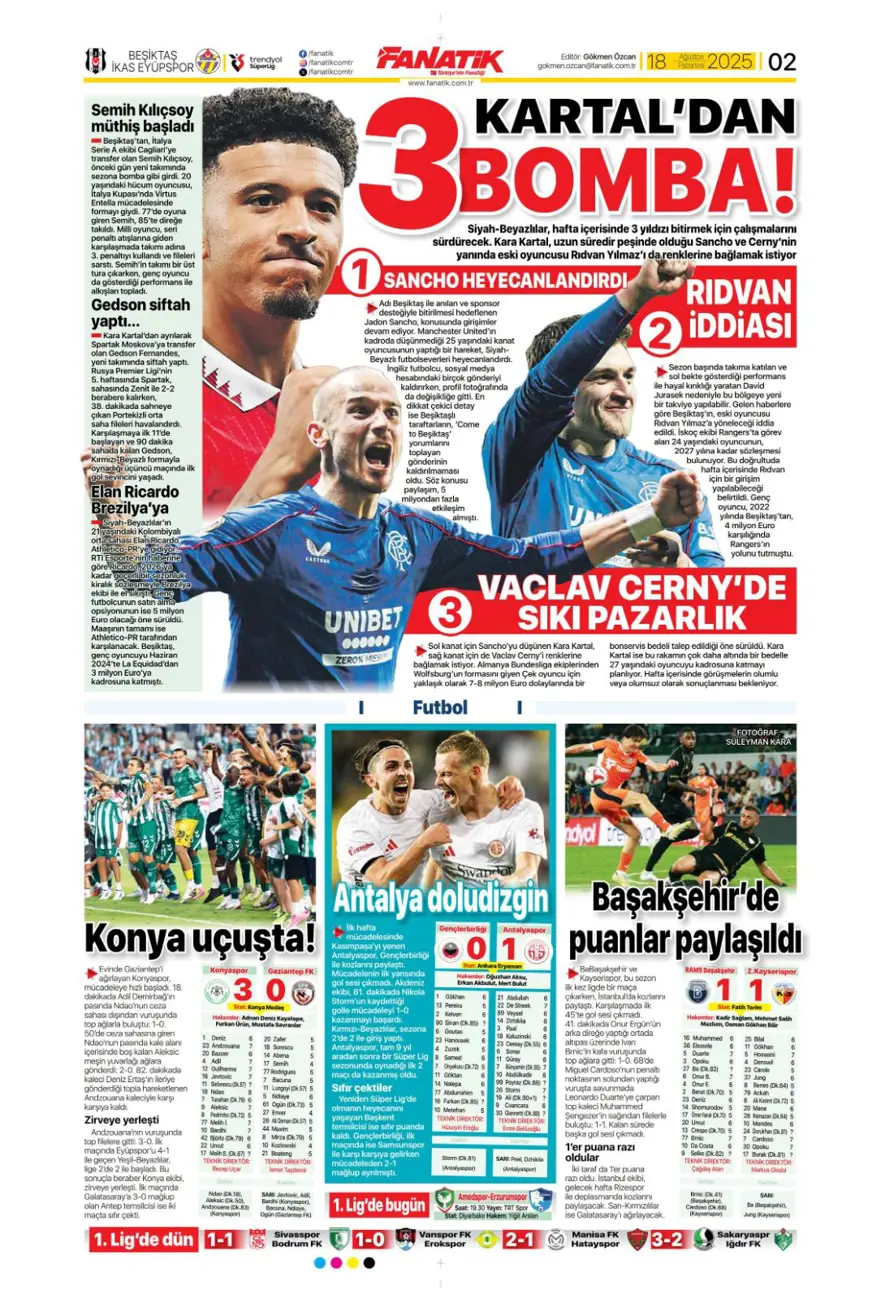 "Coşkudan kaosa" (18 Ağustos spor manşetleri) 1 "Coşkudan kaosa" (18 Ağustos spor manşetleri) 1