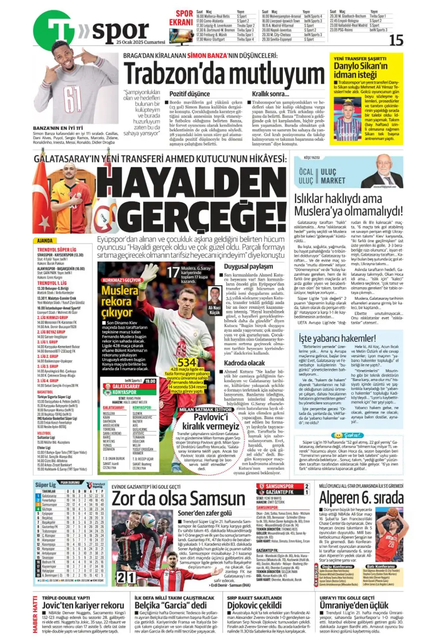 "Aslan'dan Talisca atağı" (25 Ocak 2025 spor manşetleri) 33