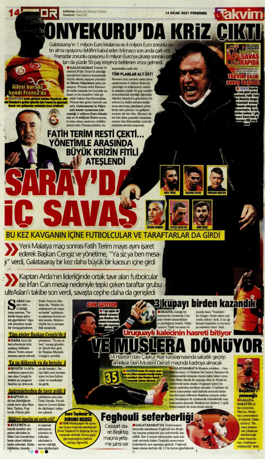 Günün spor manşetleri (14 Ocak 2021) 