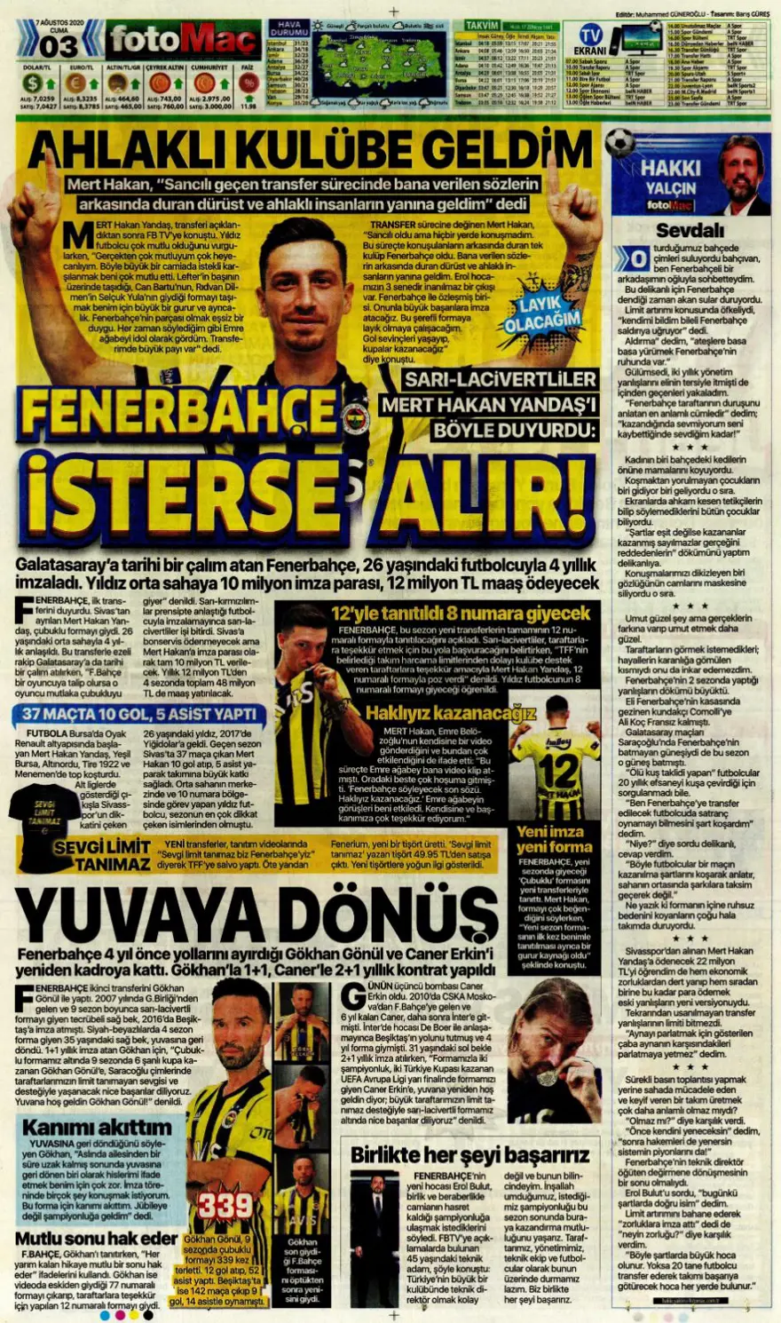 Günün spor manşetleri (07 Ağustos 2020) 3