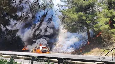 Tarsus'ta araçta çıkan yangın ormana sıçradı
