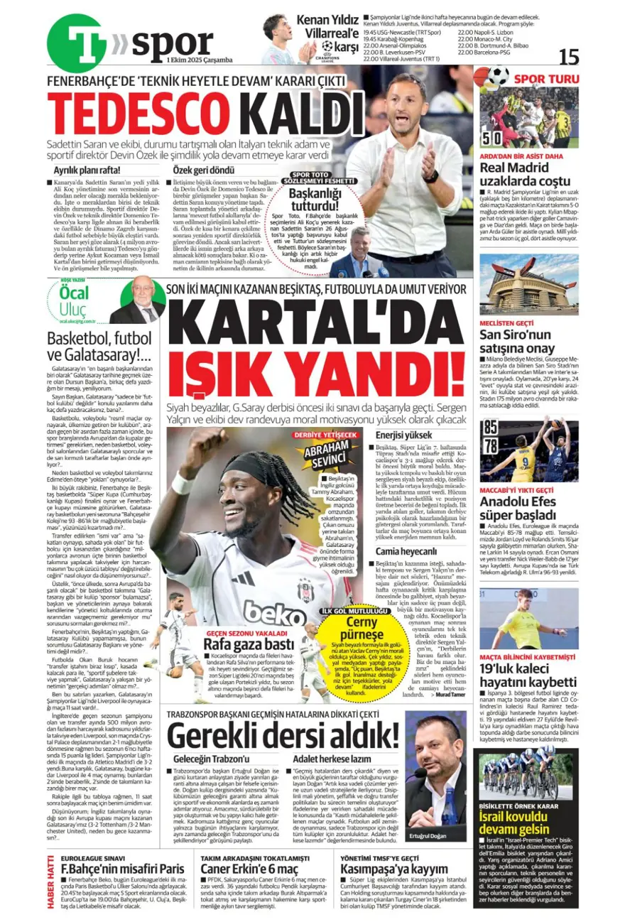 "Adı Aslan, işi destan" (1 Ekim 2025 spor manşetleri) 17