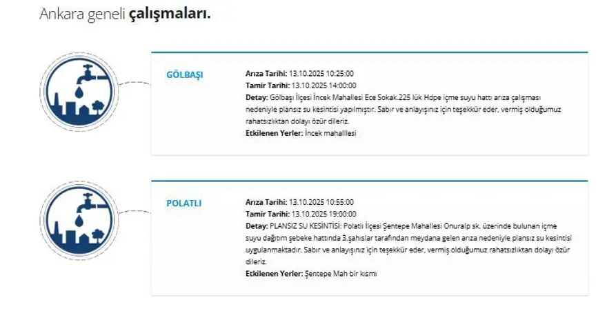 Ankara'nın 4 ilçesinde (Gölbaşı, Polatlı, Çankaya, Etimesgut) su kesintisi: Sular ne zaman gelecek? 2