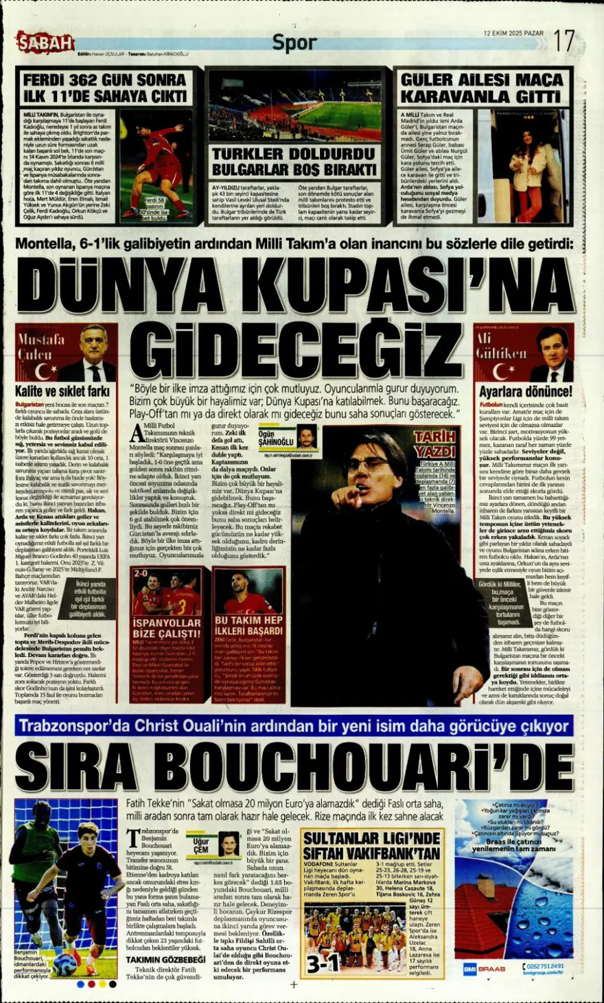 "Sofya'da tarihi zafer" (12 Ekim 2025 spor manşetleri) 20