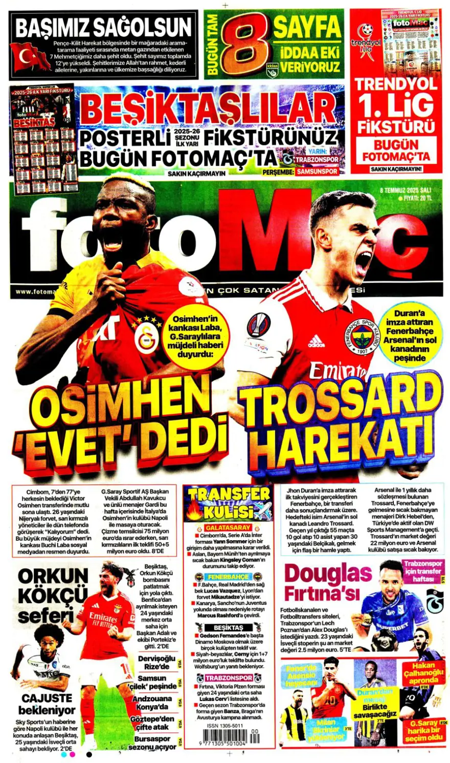"100 milyon euro paniği" (8 Temmuz 2025 spor manşetleri) 5