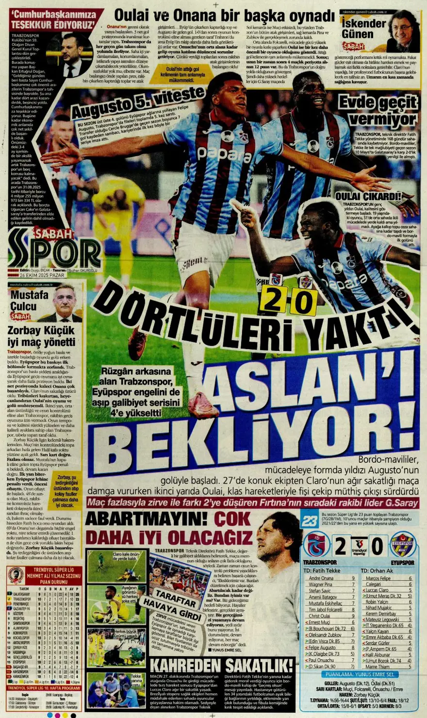 "Dörtlüleri yaktı, Aslan'ı bekliyor" (26 Ekim 2025 spor manşetleri) 19