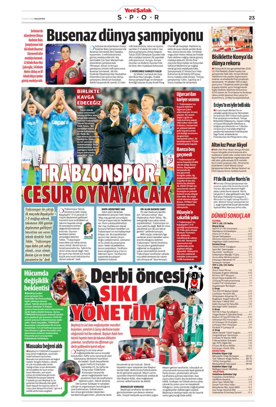 "Üç günde rüyadan kabusa" (17 Mart 2025 spor manşetleri) 18