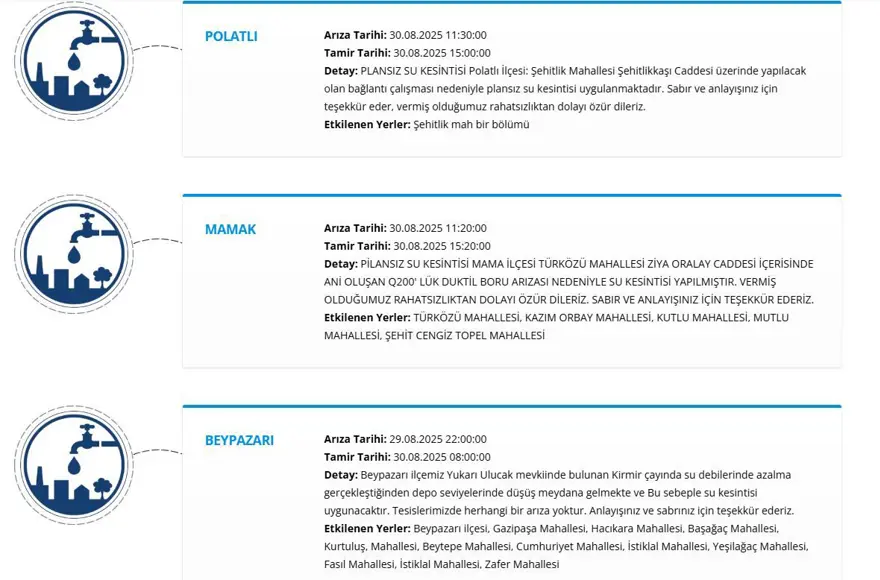 ASKİ 30 Ağustos su kesintisi programı: Ankara'da sular ne zaman gelecek? 3