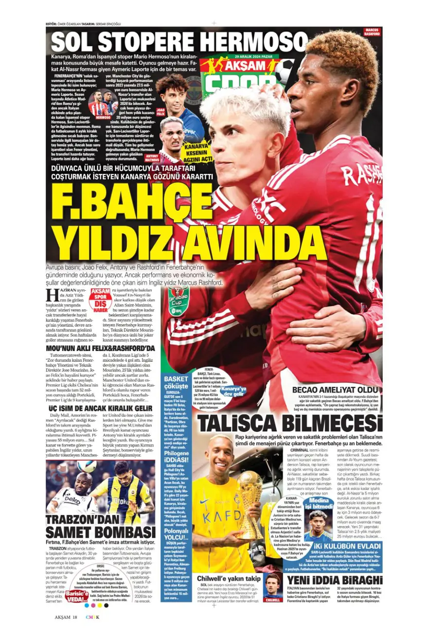 "Galatasaray'dan dünya yıldızı operasyonu" (29 Aralık 2024 spor manşetleri) 1