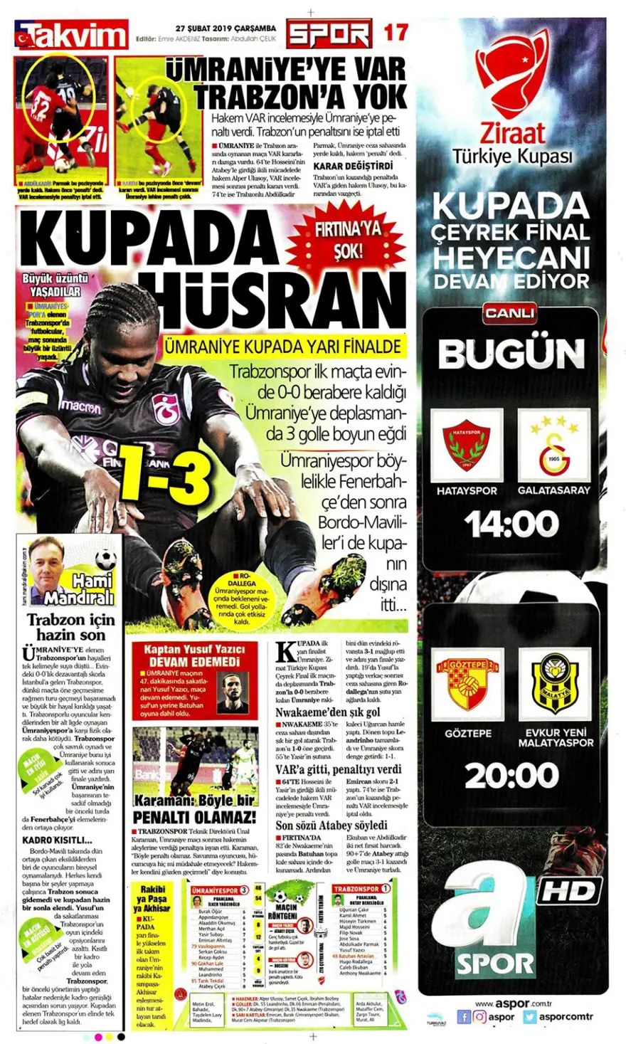 Günün spor manşetleri (27 Şubat 2019) 12
