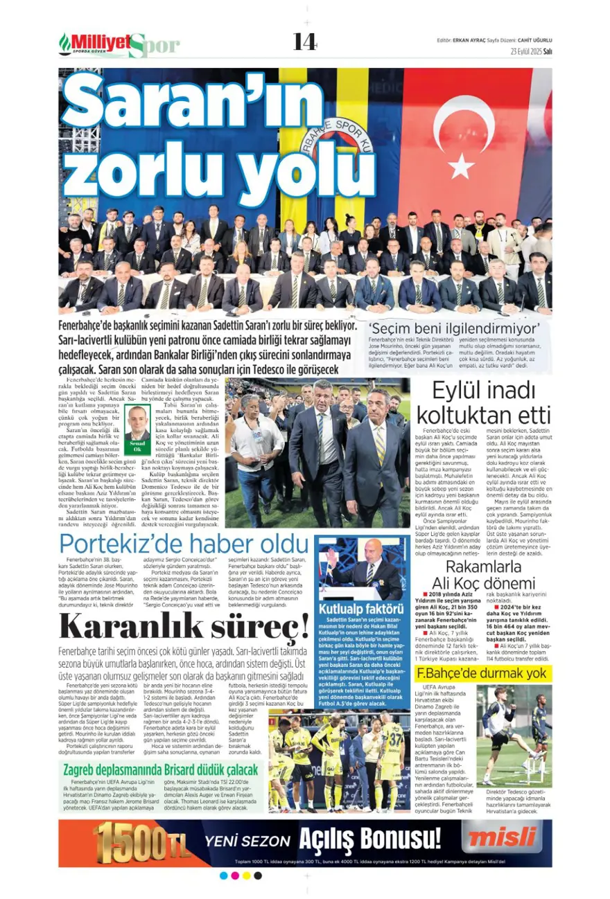 "Süper Lig'in Aslan'ı" (23 Eylül spor manşetleri) 19