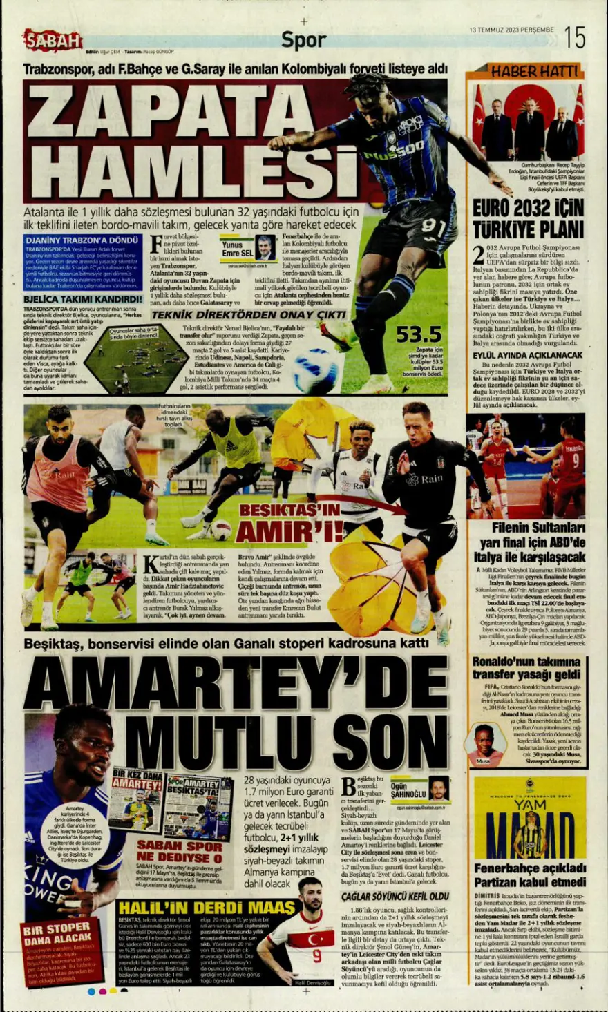 Günün spor manşetleri (13 Temmuz 2023) 6