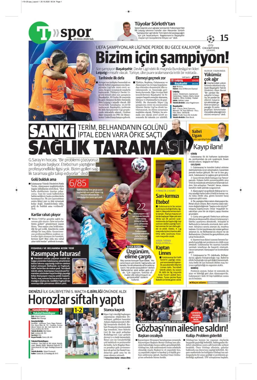 Günün spor manşetleri (20 Ekim 2020) 17