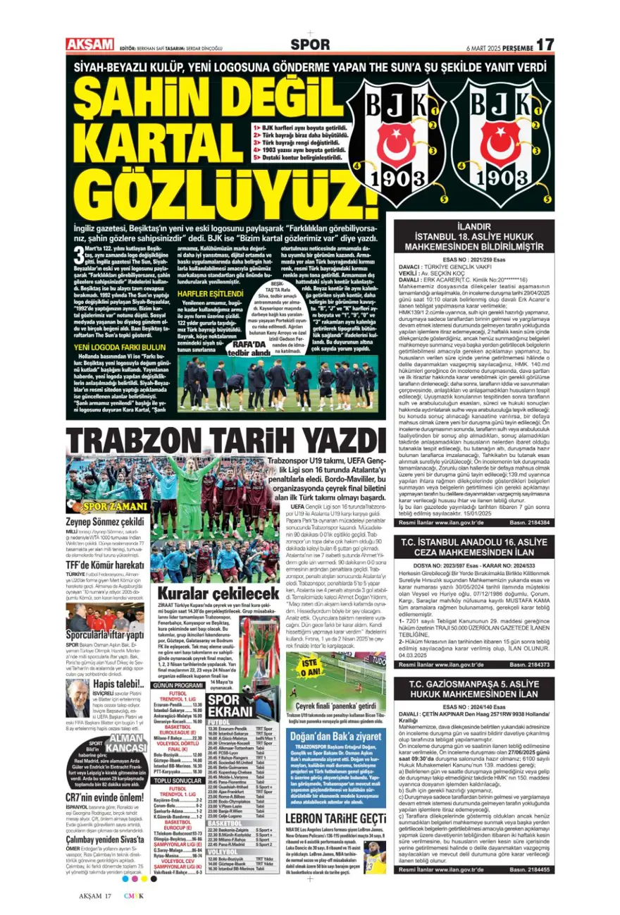 "Kadıköy'de bu işi bitirelim" (6 Mart 2025 spor manşetleri) 6