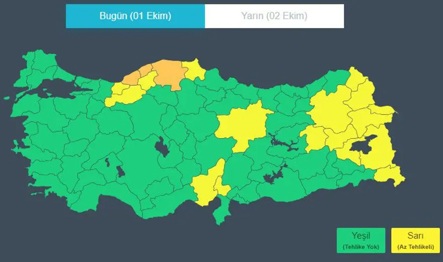 17 İL İÇİN TURUNCU VE SARI KODLU UYARI 2