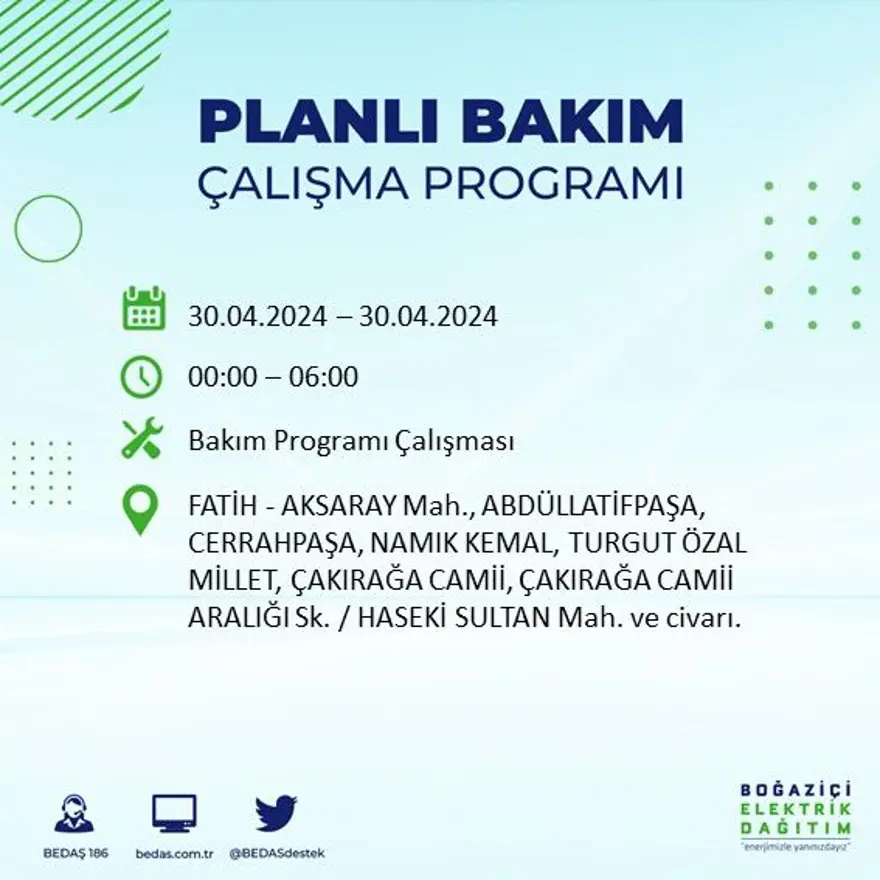 İstanbul'un 23 ilçesinde elektrik kesintisi: Elektrikler ne zaman gelecek? (30 Nisan tarihli BEDAŞ kesinti programı) 41