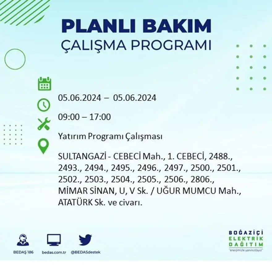 İstanbul'un 19 ilçesinde elektrik kesintisi: Elektrikler ne zaman gelecek? (5 Haziran BEDAŞ kesinti programı) 59 İstanbul'un 19 ilçesinde elektrik kesintisi: Elektrikler ne zaman gelecek? (5 Haziran BEDAŞ kesinti programı) 59