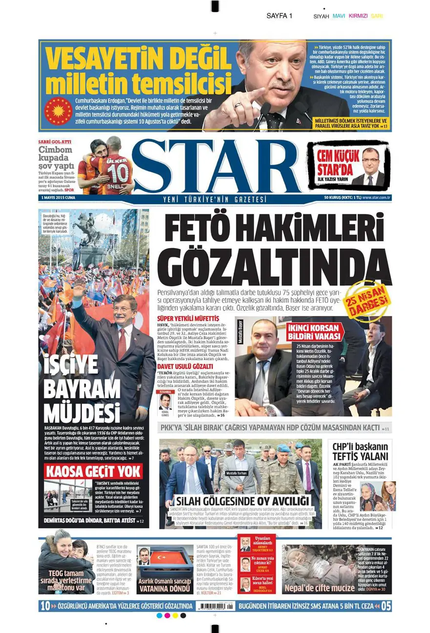 1 Mayıs 2015 gazete manşetleri 12