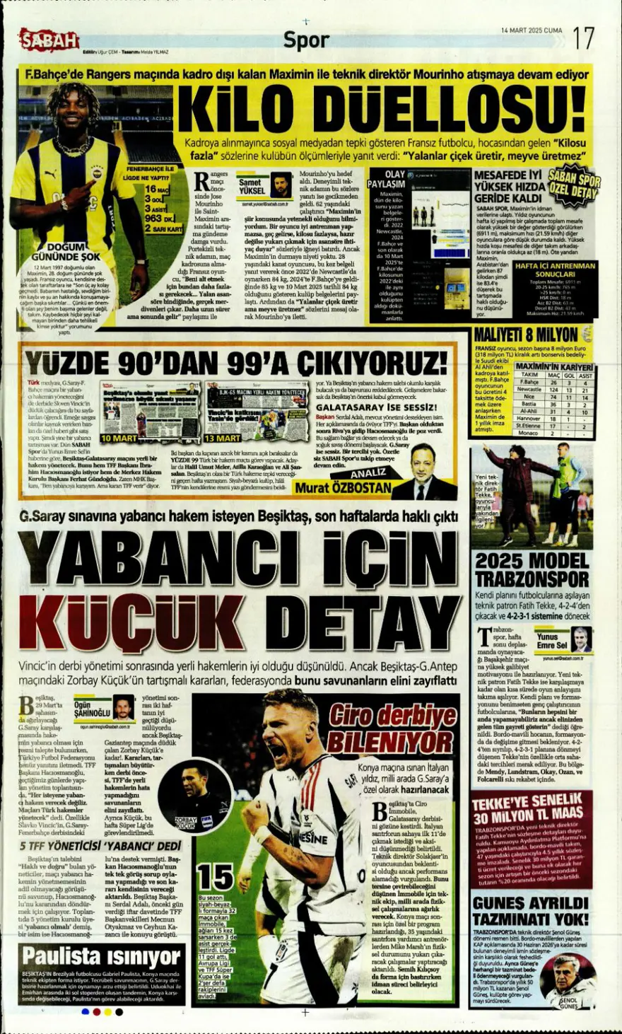 "Yazık oldu" (14 Mart 2025 spor manşetleri) 8