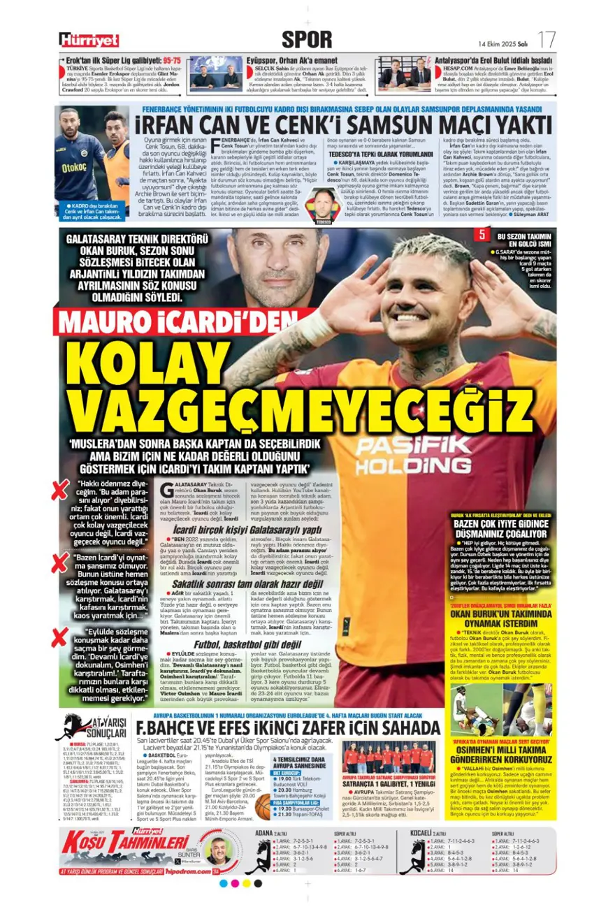 "Gürcistan'ı yen Play-off'u gör" (14 Ekim 2025 spor manşetleri) 13