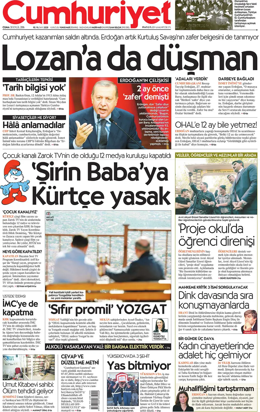 Günün gazete manşetleri - 30 Eylül 2016 11