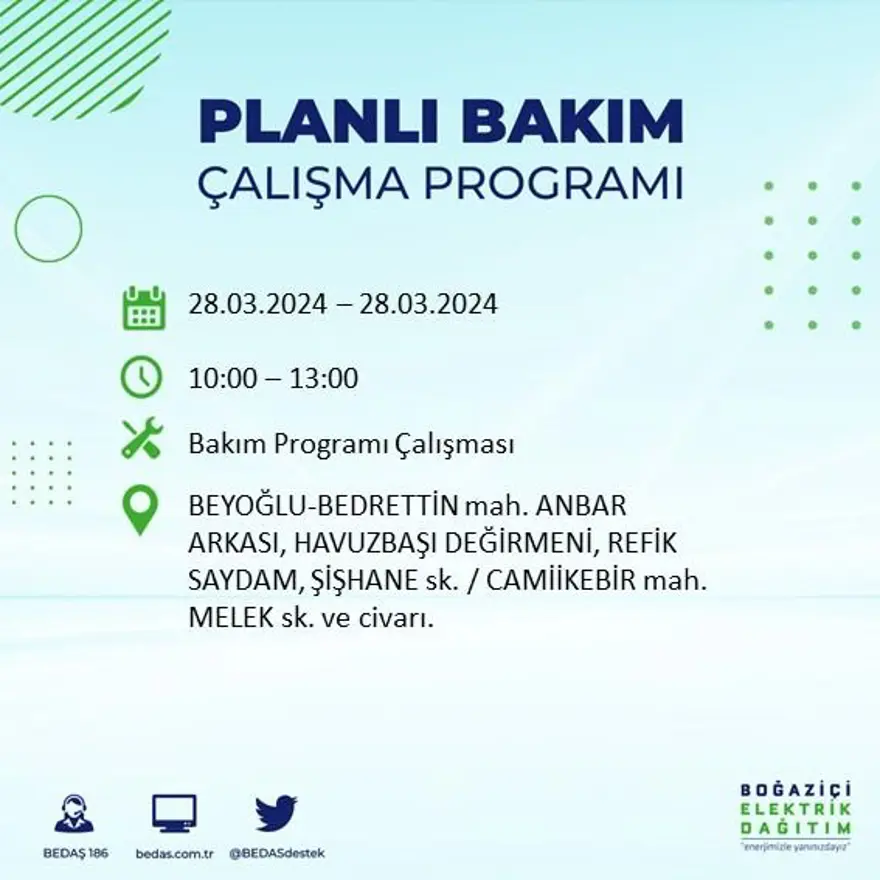 İstanbul'un 19 ilçesinde elektrik kesintisi: Elektrikler ne zaman gelecek? (28 Mart tarihli BEDAŞ kesinti programı) 18
