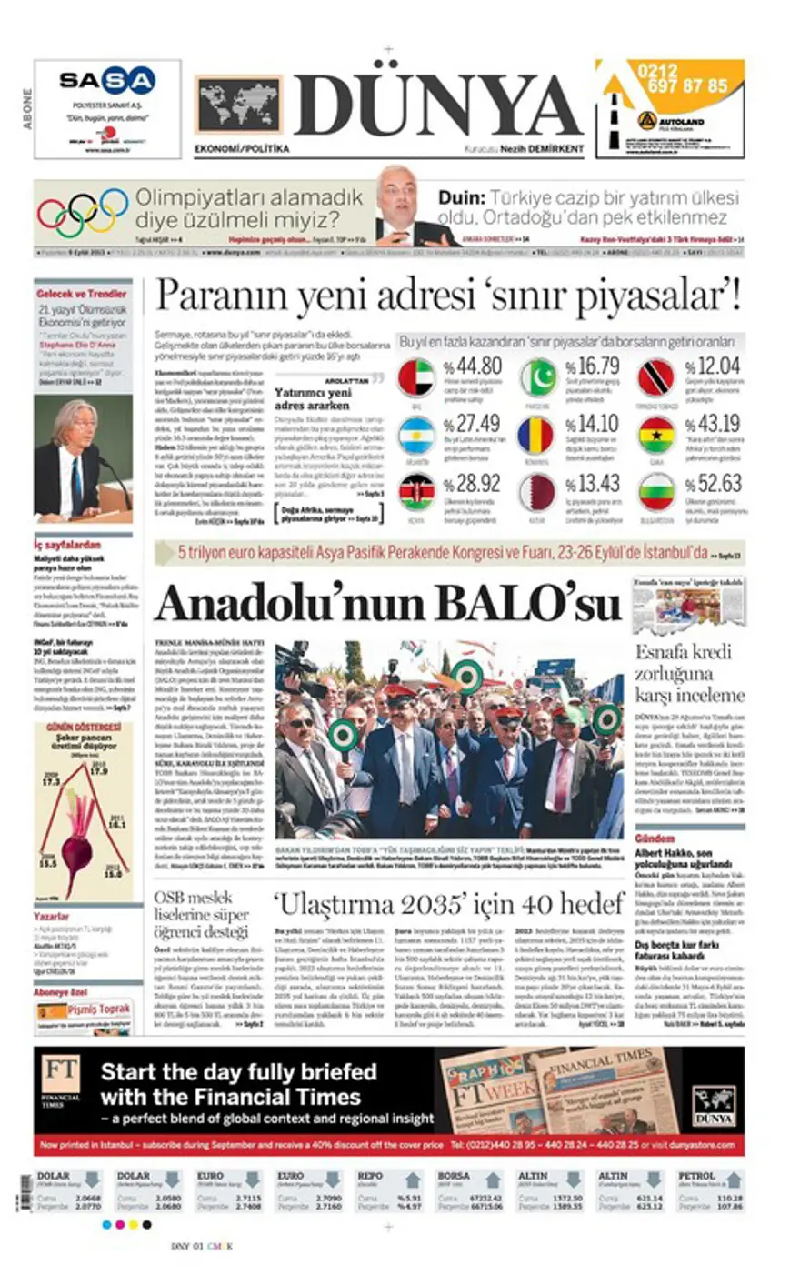9 Eylül 2013 gazete manşetleri 5