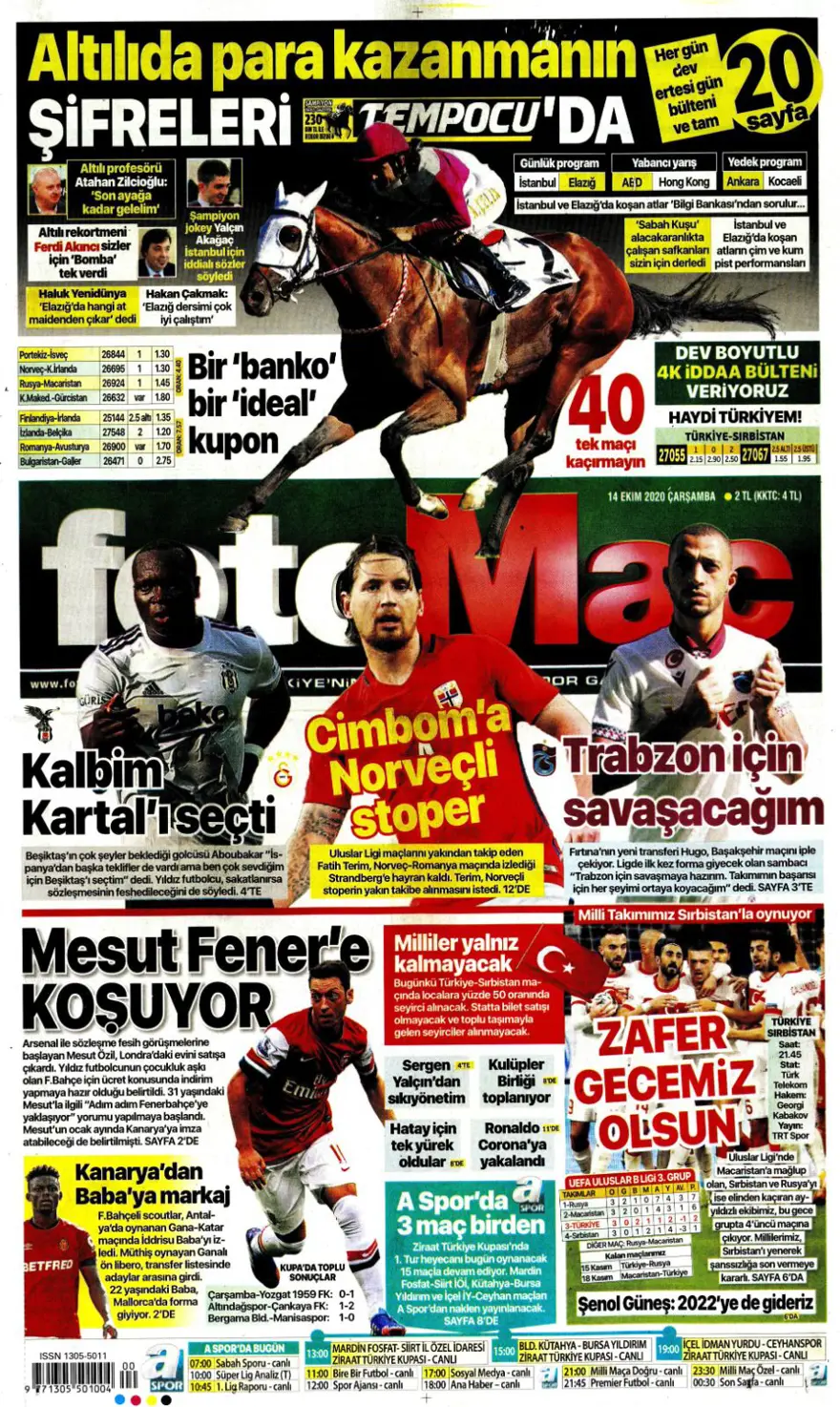Günün spor manşetleri (14 Ekim 2020) 3