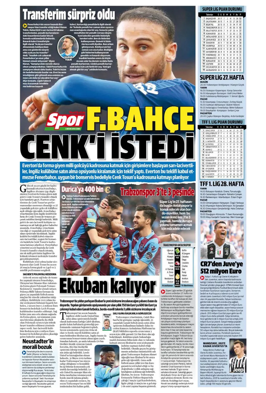 Günün spor manşetleri (5 Nisan 2019) 18