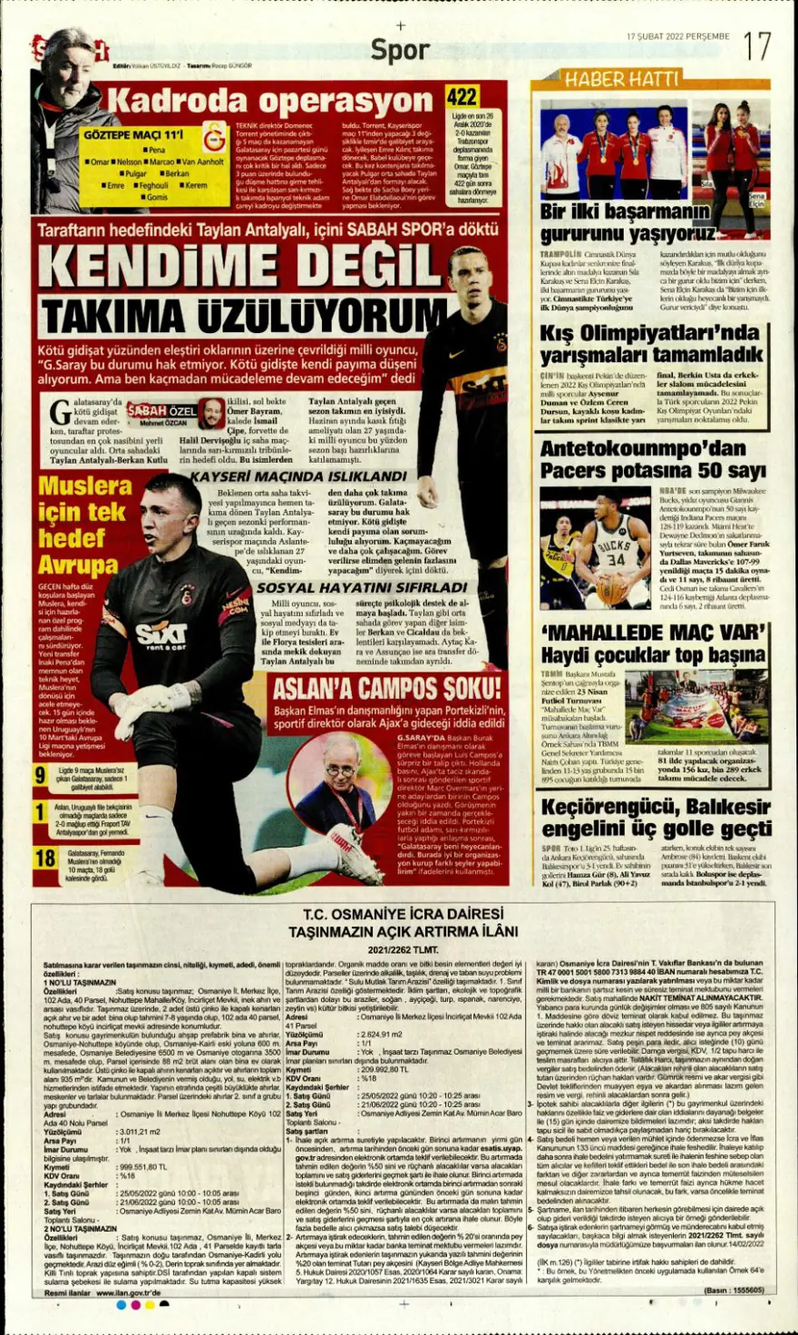 Günün spor manşetleri (17 Şubat 2022) 8