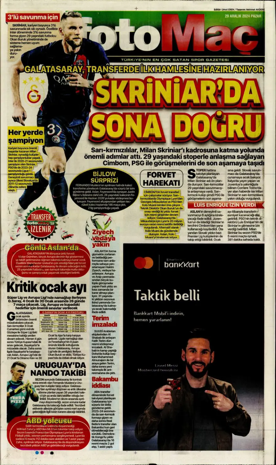 "Galatasaray'dan dünya yıldızı operasyonu" (29 Aralık 2024 spor manşetleri) 5