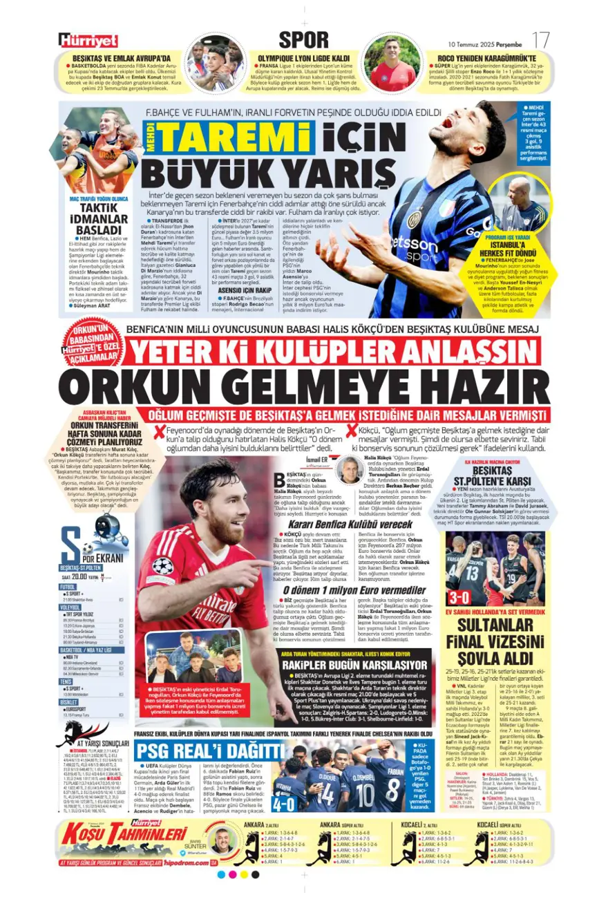 "Fenerbahçe'den Kerem harekatı" (10 Temmuz 2025 spor manşetleri) 11