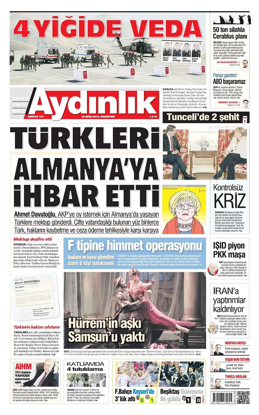 Günün gazete manşetleri - 19 Ekim 2015 14