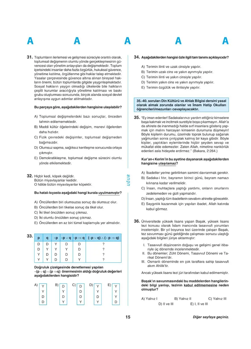 Uğur Okulları YKS - AYT deneme sınavı 14 Uğur Okulları YKS - AYT deneme sınavı 14